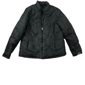Faded Glory Women's Puffer Jacket Large Black Quilted Full Zip Winter High Neck